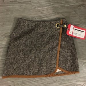 TopShop Knit Spotted Skirt with Camel Suede Trim
